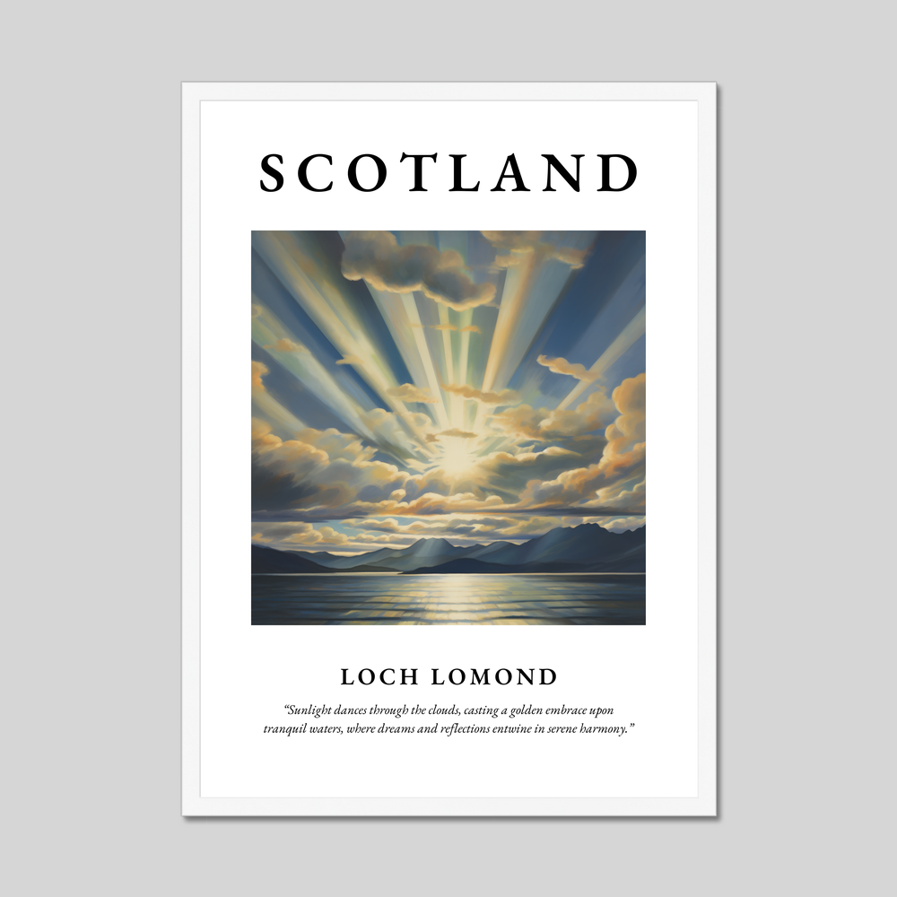 Poster in a white frame with the word Scotland