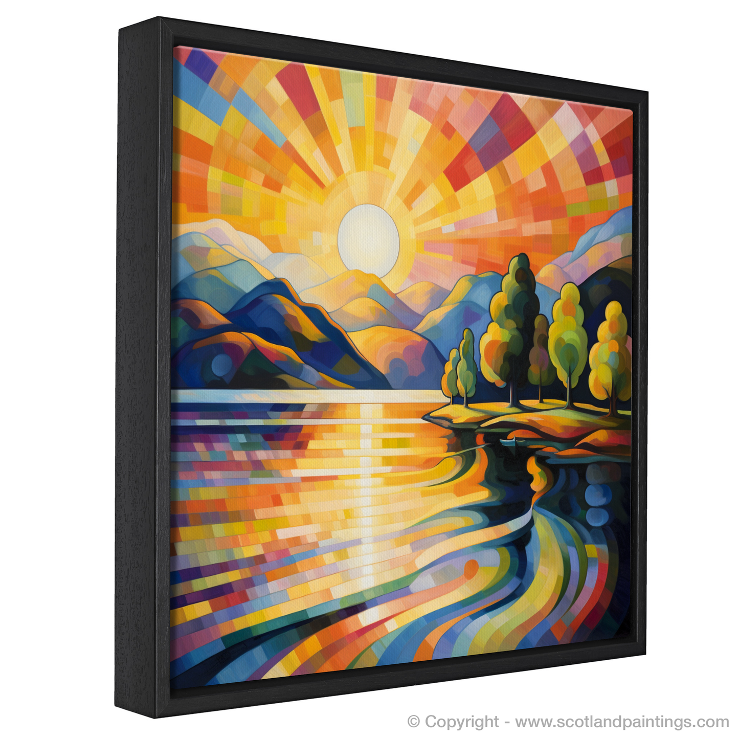 Painting and Art Print of Golden hour at Loch Lomond entitled "Golden Hour Radiance at Loch Lomond".