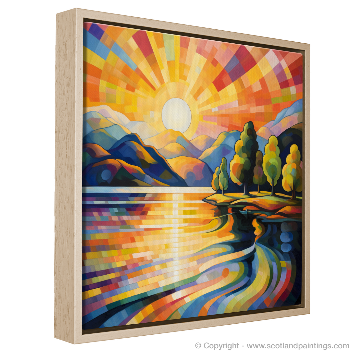 Painting and Art Print of Golden hour at Loch Lomond entitled "Golden Hour Radiance at Loch Lomond".