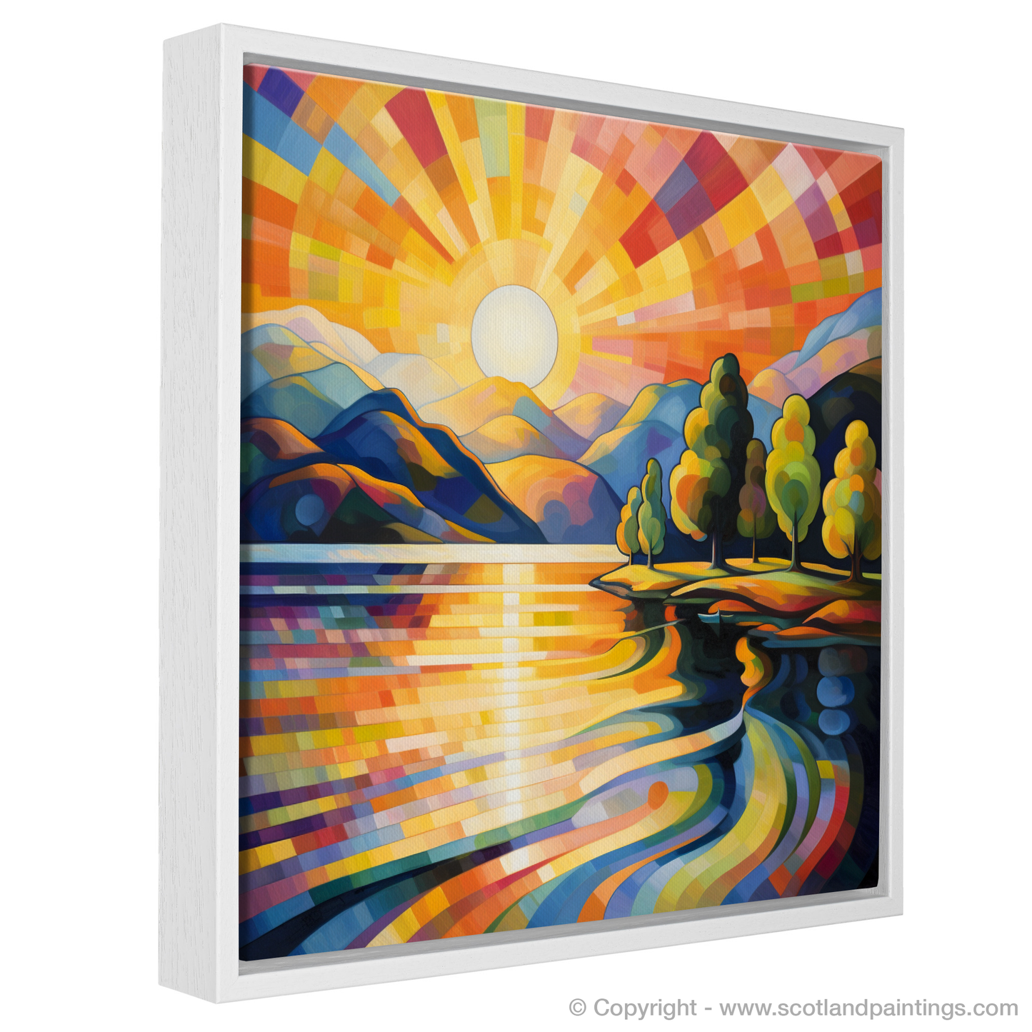 Painting and Art Print of Golden hour at Loch Lomond entitled "Golden Hour Radiance at Loch Lomond".