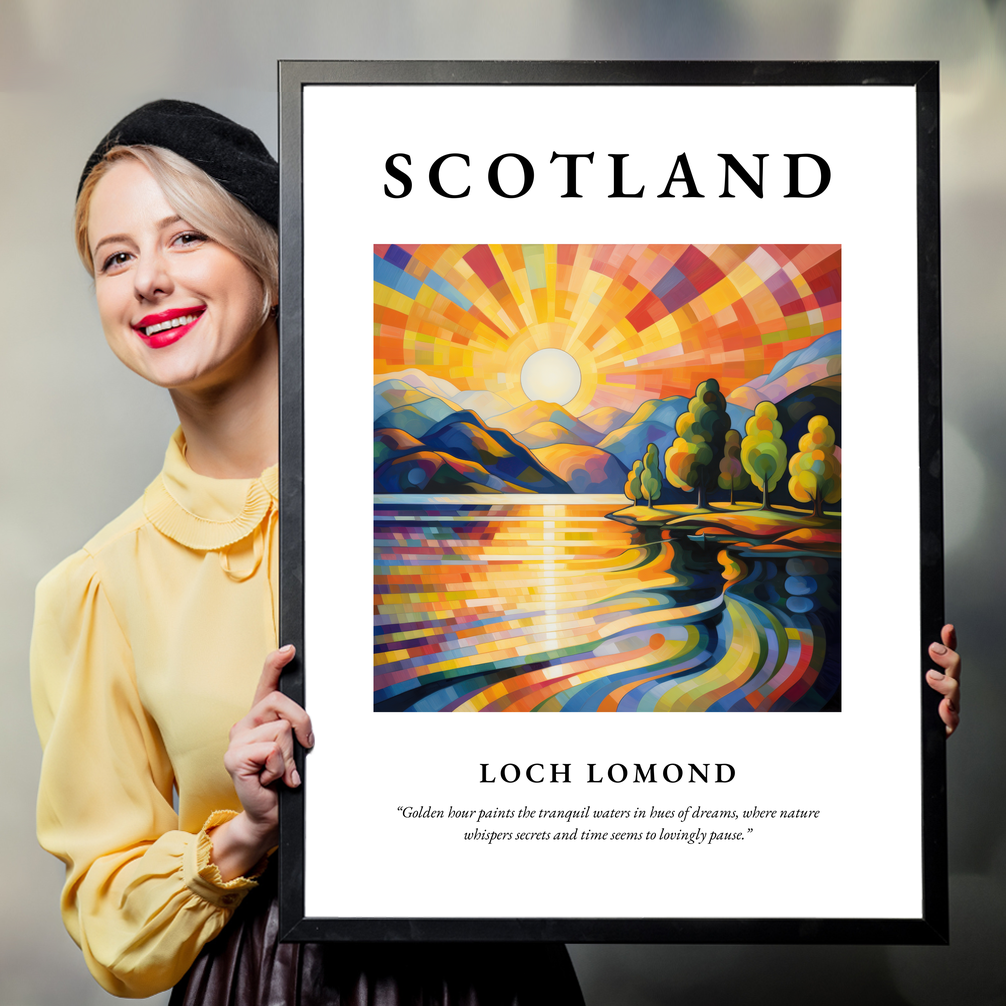 Person holding a poster of Loch Lomond