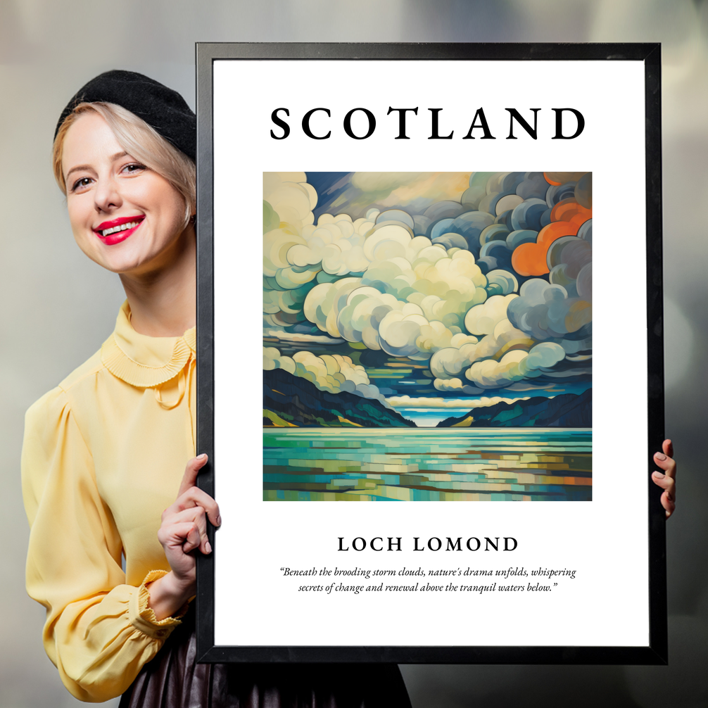 Person holding a poster of Loch Lomond