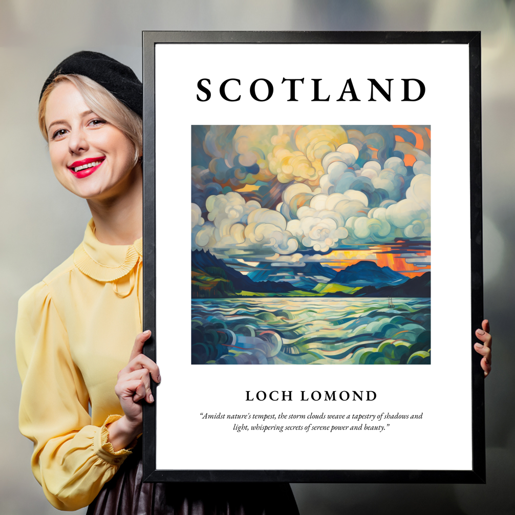 Person holding a poster of Loch Lomond