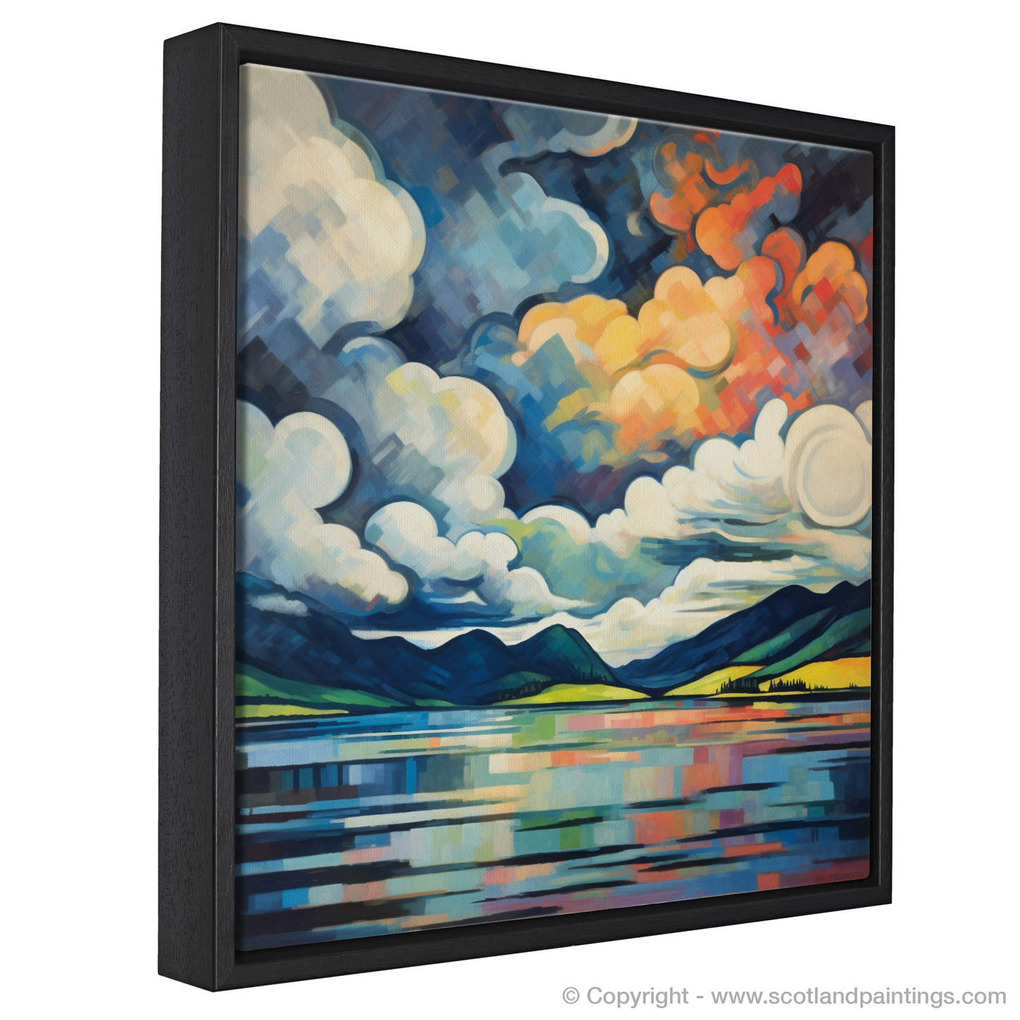 Painting and Art Print of Storm clouds above Loch Lomond entitled "Storm's Embrace over Loch Lomond".