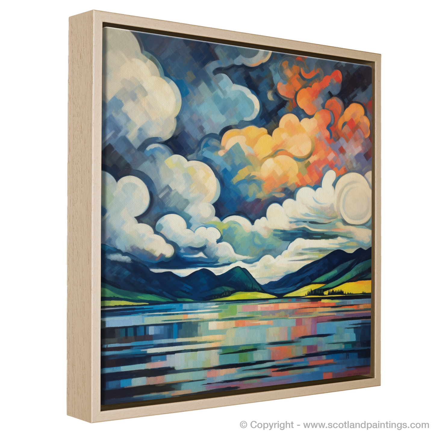 Painting and Art Print of Storm clouds above Loch Lomond entitled "Storm's Embrace over Loch Lomond".