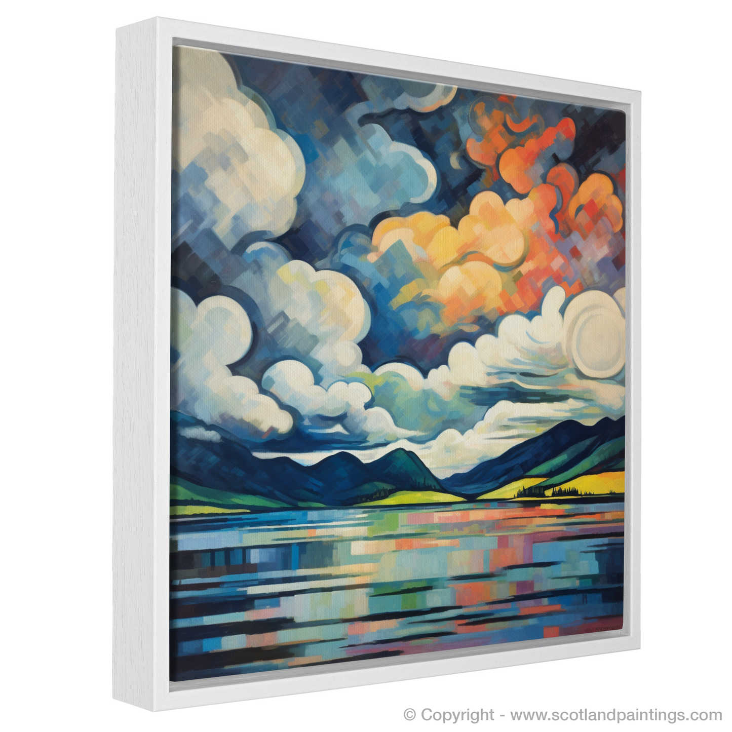 Painting and Art Print of Storm clouds above Loch Lomond entitled "Storm's Embrace over Loch Lomond".