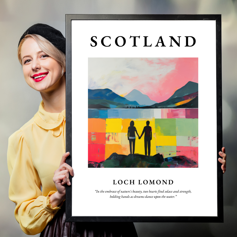 Person holding a poster of Loch Lomond