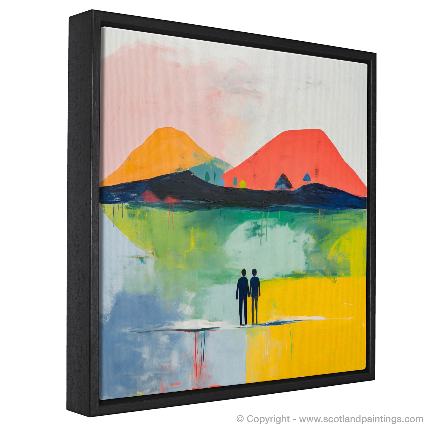 Painting and Art Print of A couple holding hands looking out on Loch Lomond. Embrace at Dusk: An Abstract Ode to Loch Lomond.