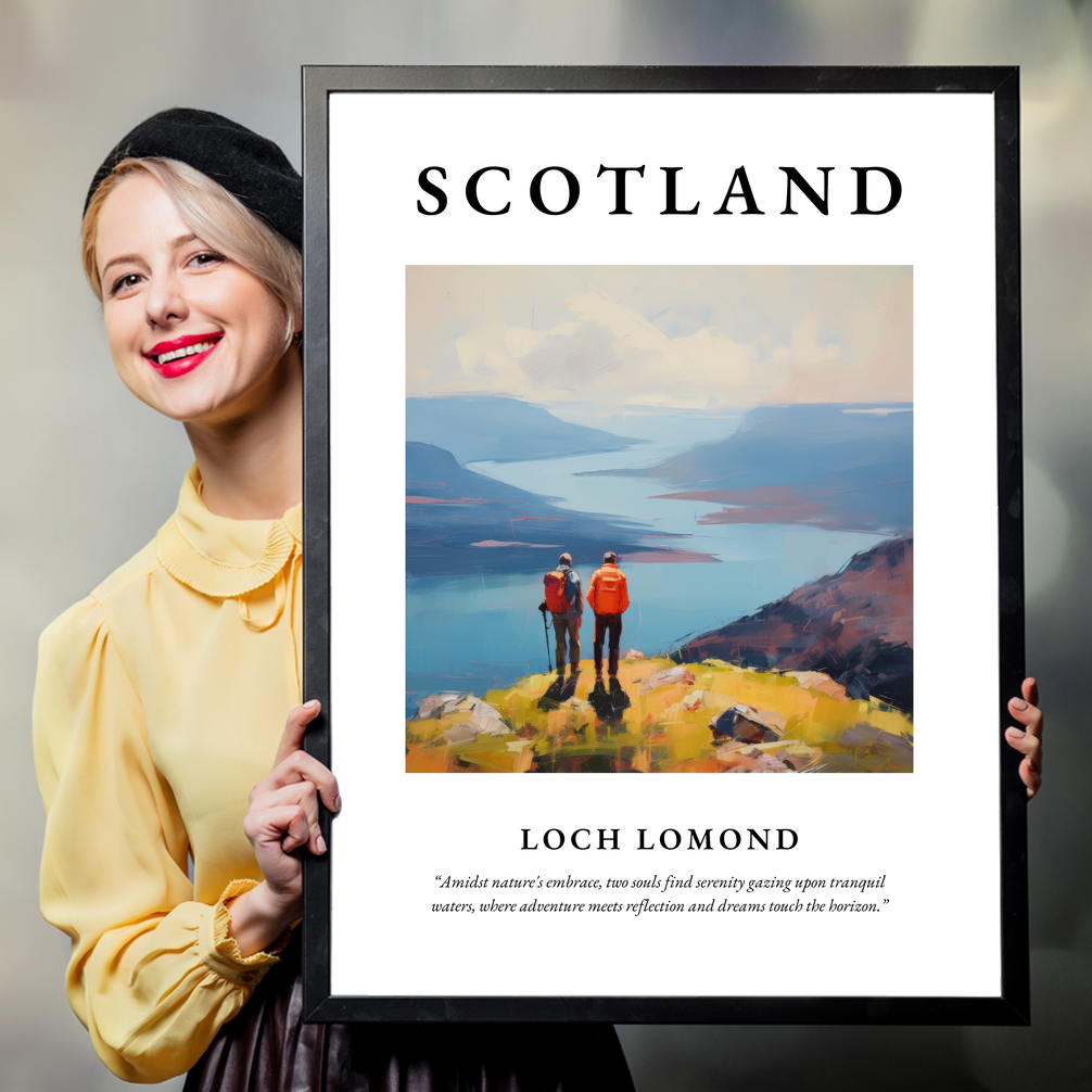 Person holding a poster of Loch Lomond