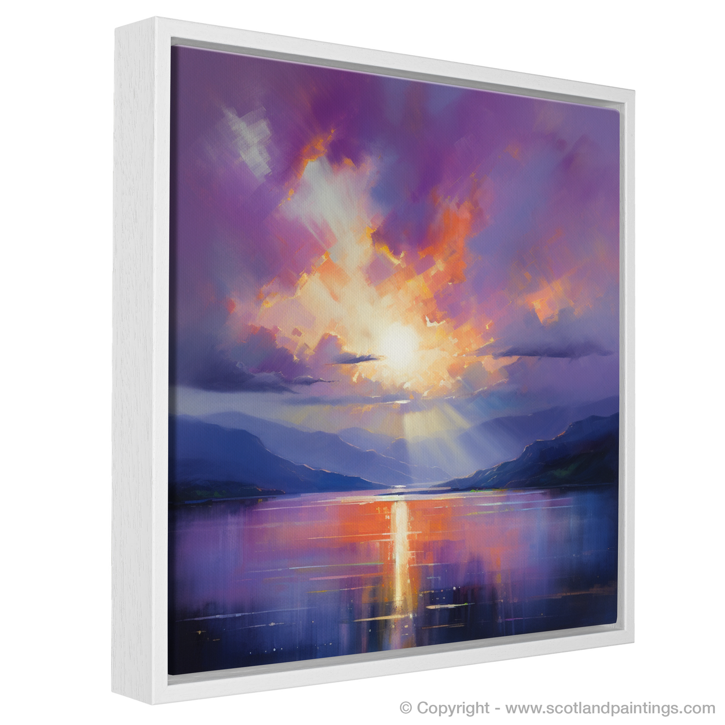 Painting and Art Print of Crepuscular rays above Loch Lomond entitled "Crepuscular Radiance over Loch Lomond".