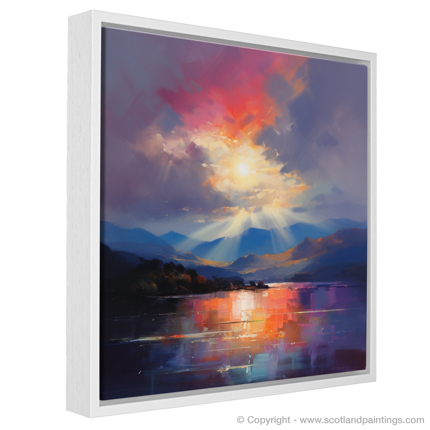 Painting and Art Print of Crepuscular rays above Loch Lomond entitled "Crepuscular Majesty Over Loch Lomond".