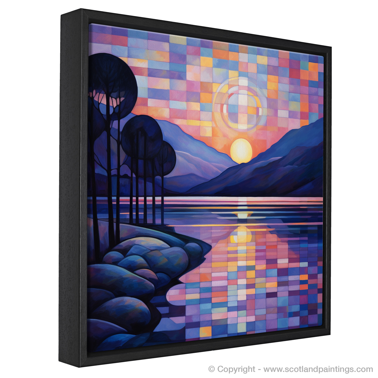 Painting and Art Print of Twilight reflections on Loch Lomond. Twilight Reflections: An Abstract Dance of Loch Lomond Colours.