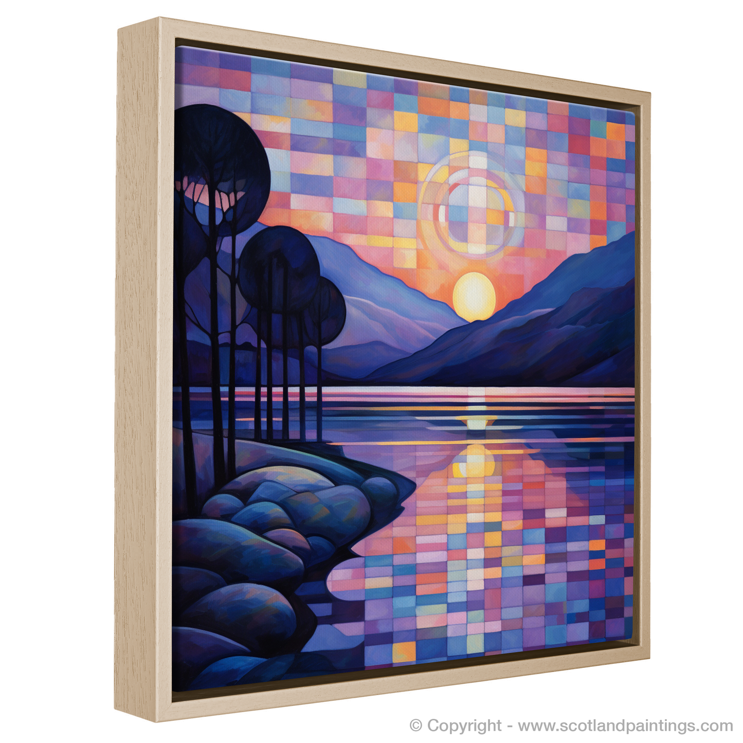 Painting and Art Print of Twilight reflections on Loch Lomond. Twilight Reflections: An Abstract Dance of Loch Lomond Colours.