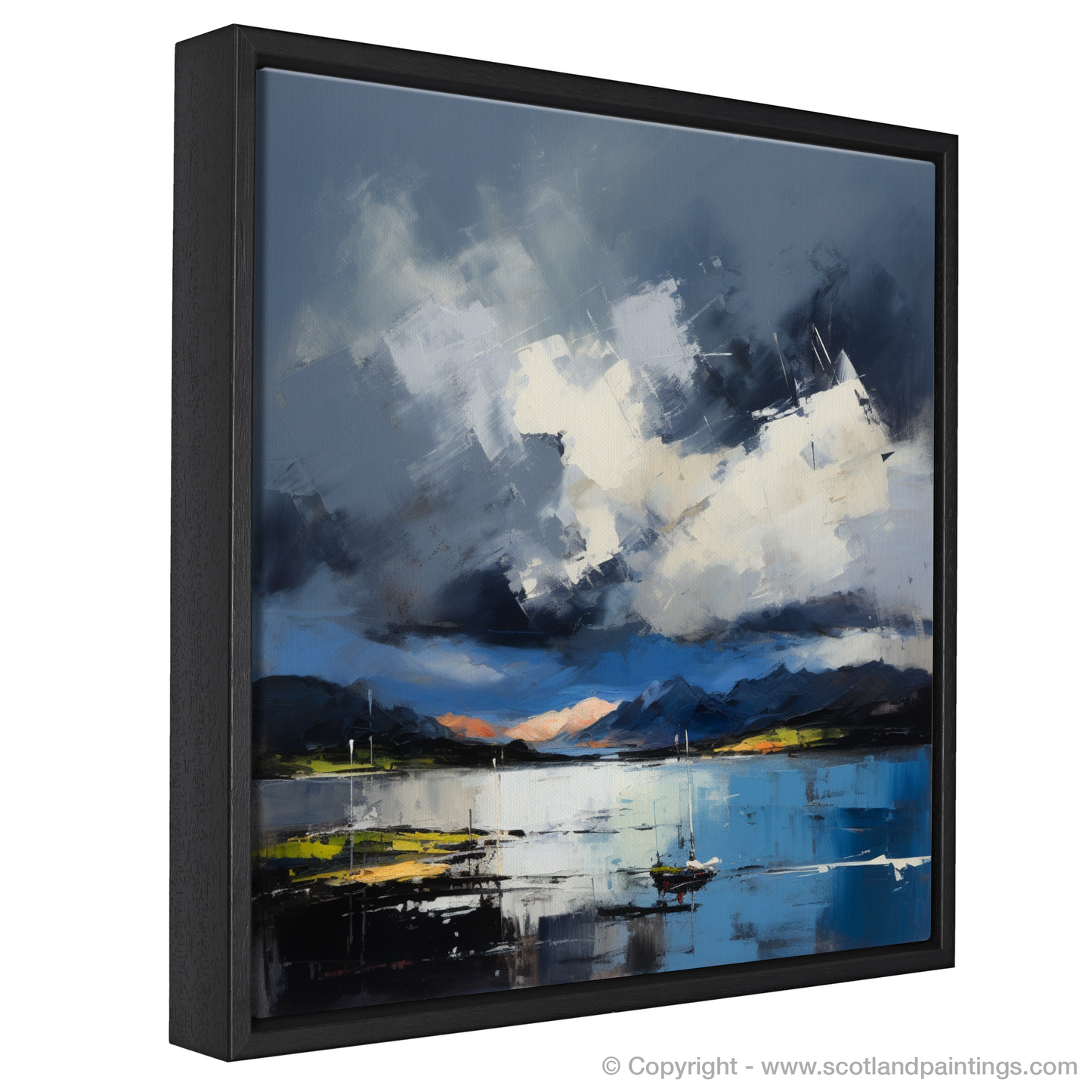 Painting and Art Print of Storm clouds above Loch Lomond entitled "Storm's Embrace: An Abstract Vision of Loch Lomond".