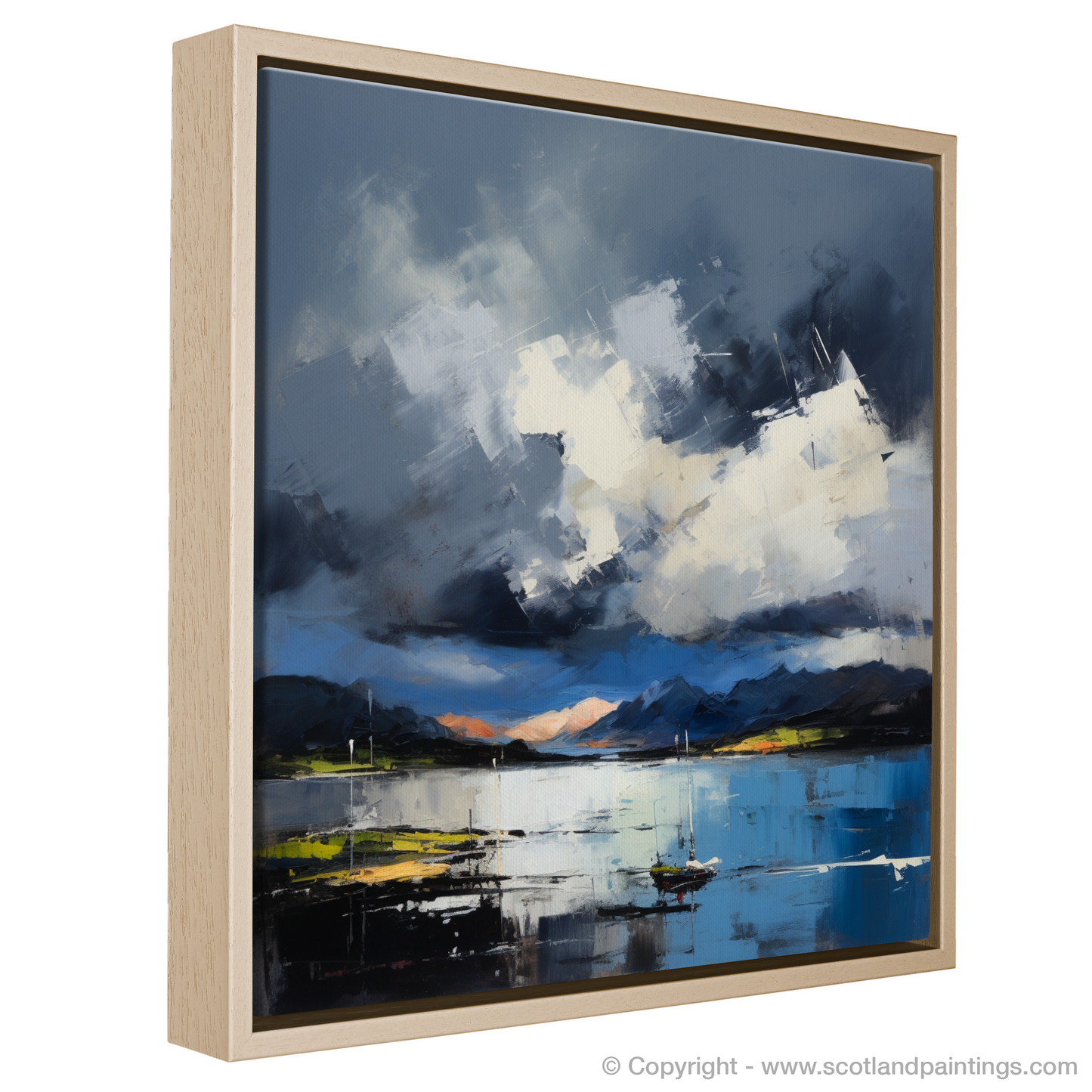 Painting and Art Print of Storm clouds above Loch Lomond entitled "Storm's Embrace: An Abstract Vision of Loch Lomond".