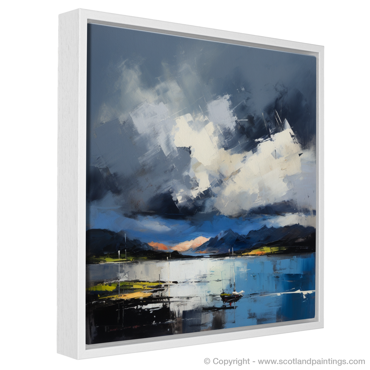 Painting and Art Print of Storm clouds above Loch Lomond entitled "Storm's Embrace: An Abstract Vision of Loch Lomond".