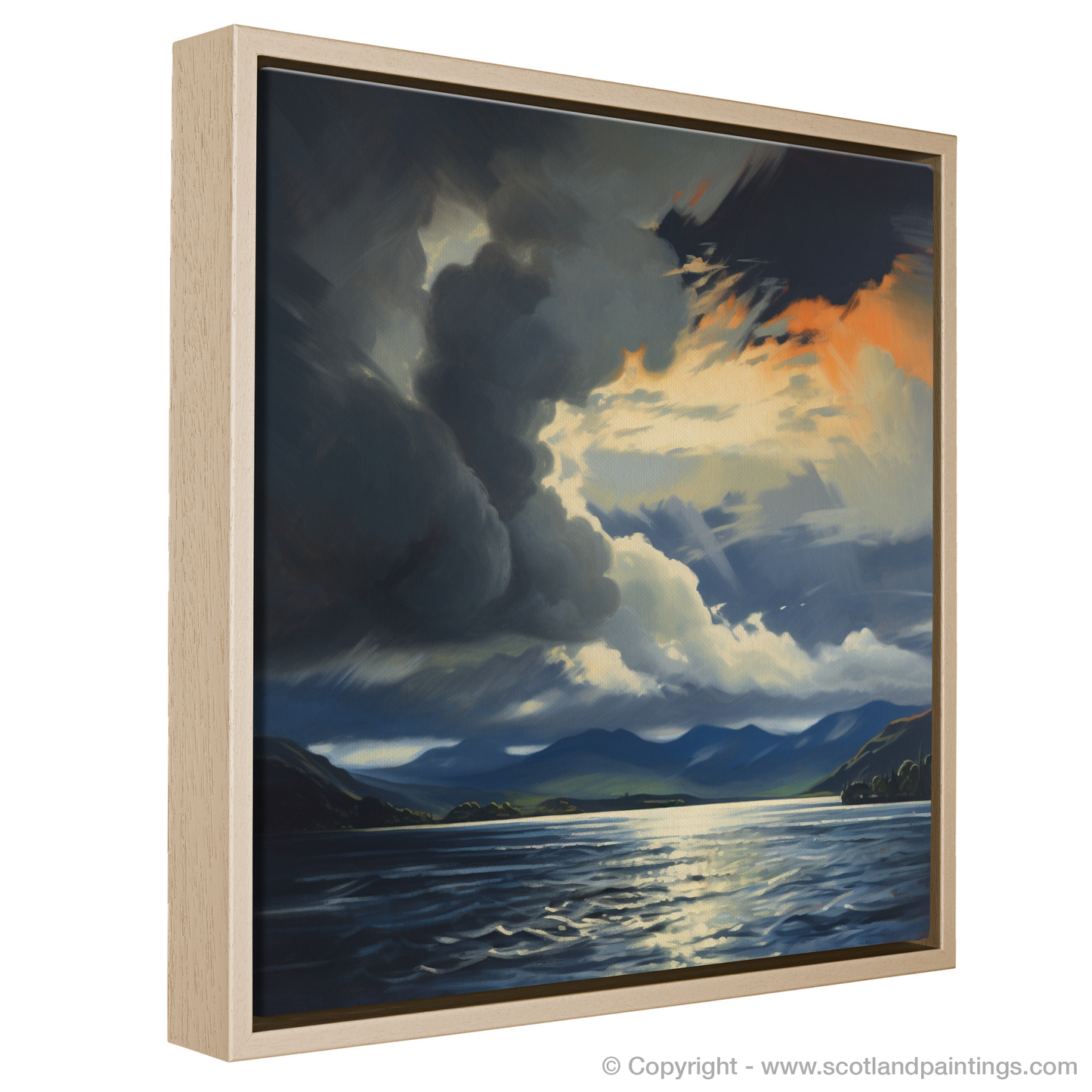 Painting and Art Print of Storm clouds above Loch Lomond entitled "Storm's Embrace Over Loch Lomond".