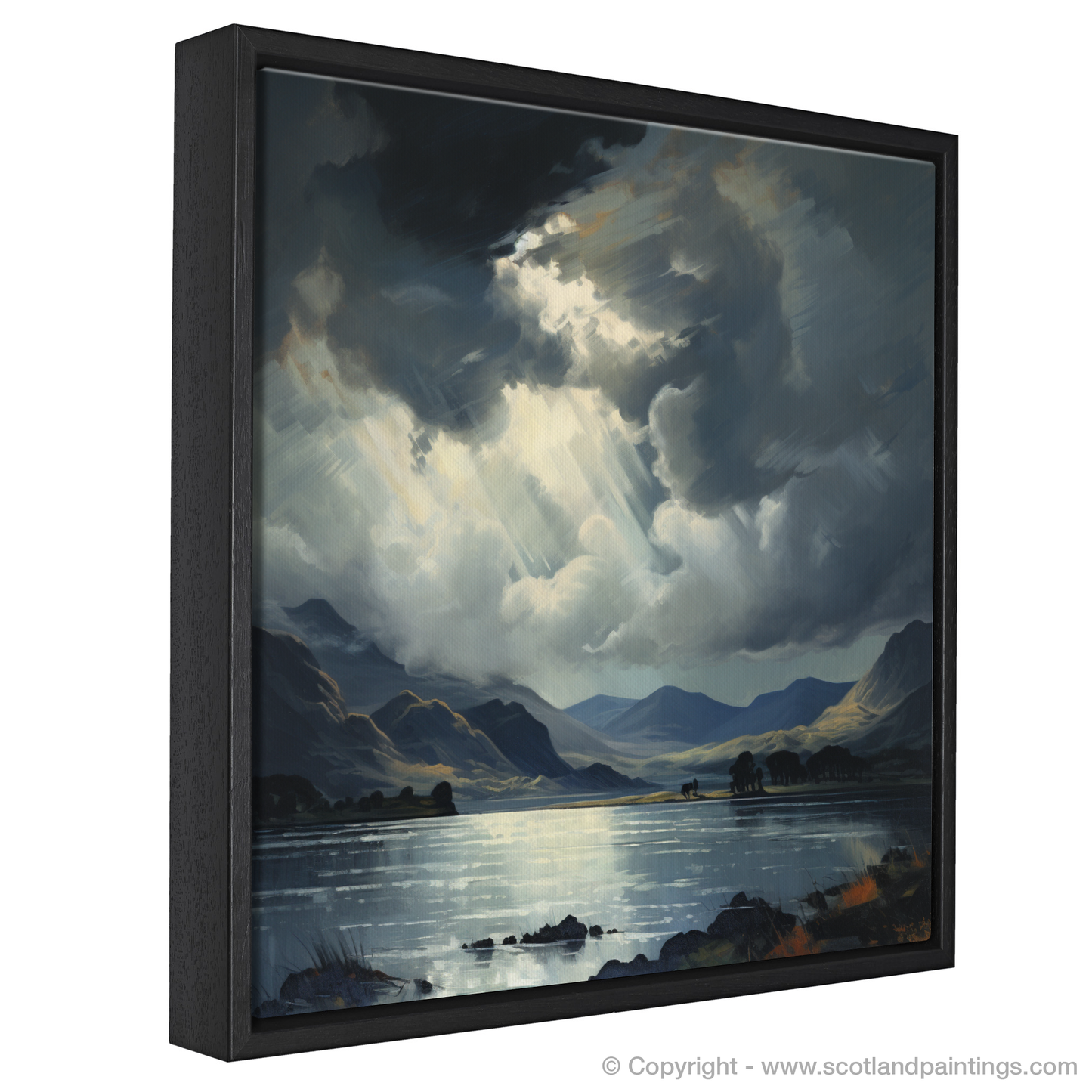 Painting and Art Print of Storm clouds above Loch Lomond entitled "Storm Clouds Enchantment over Loch Lomond".