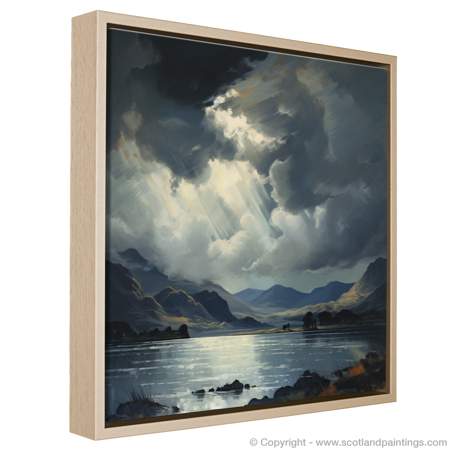 Painting and Art Print of Storm clouds above Loch Lomond entitled "Storm Clouds Enchantment over Loch Lomond".