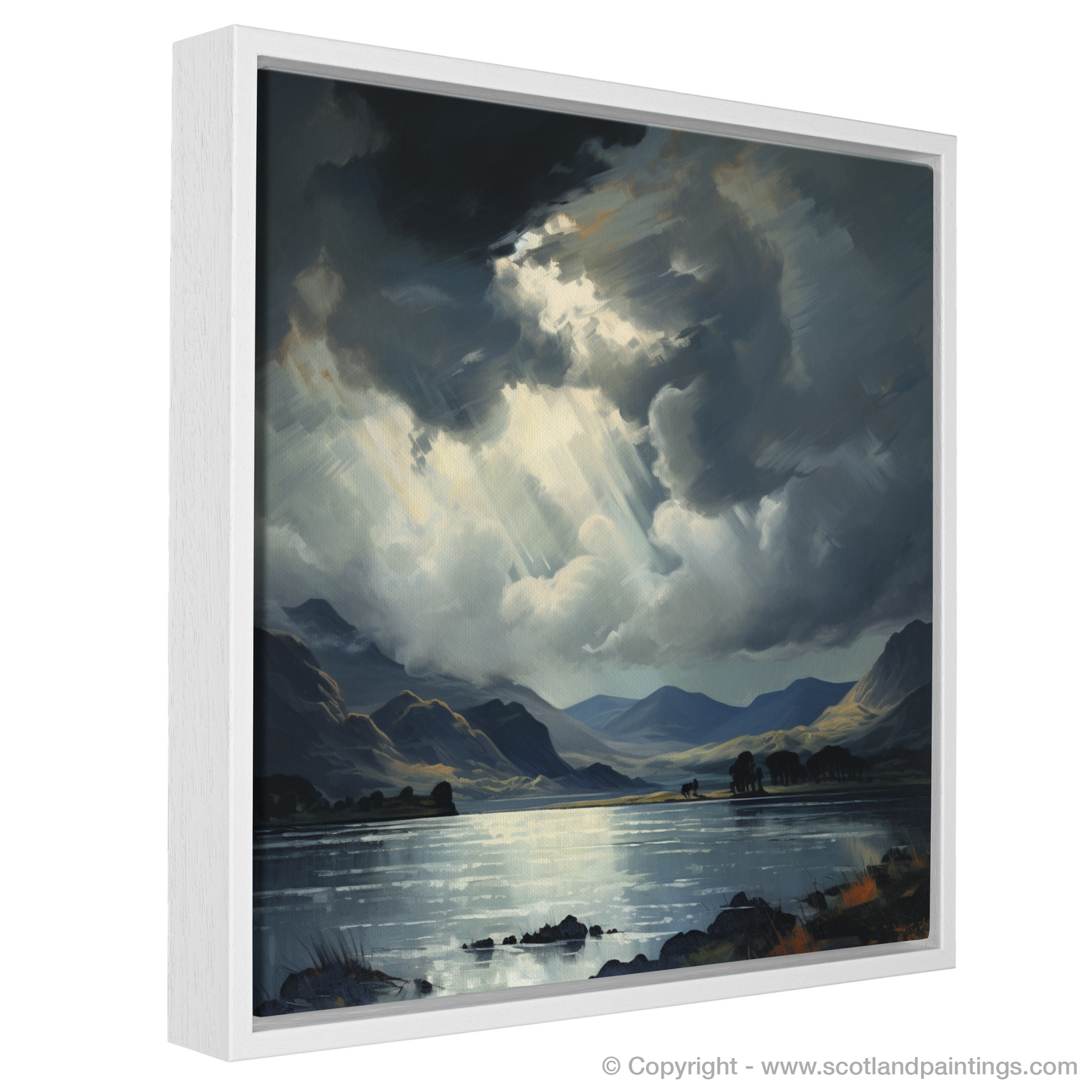 Painting and Art Print of Storm clouds above Loch Lomond entitled "Storm Clouds Enchantment over Loch Lomond".