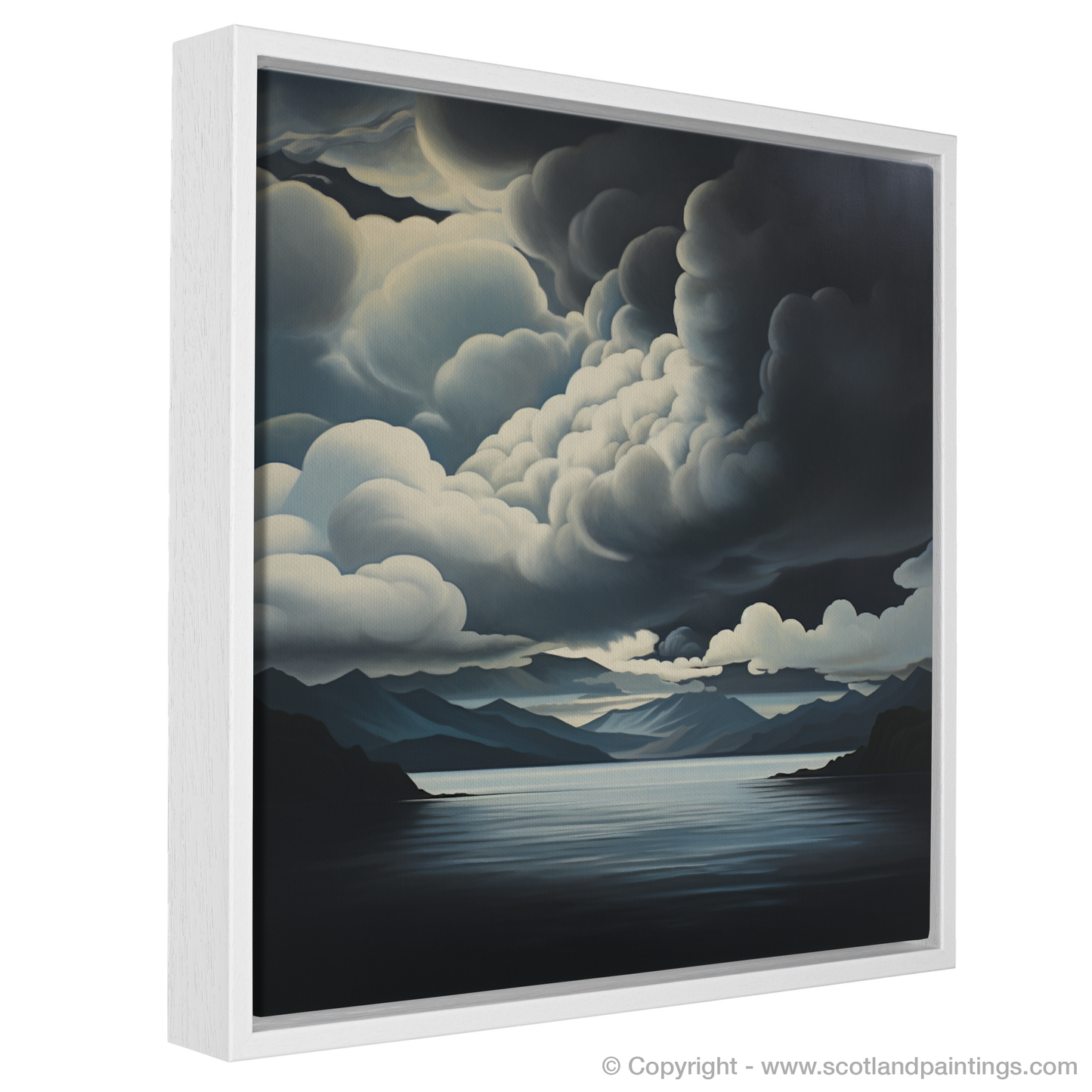 Painting and Art Print of Storm clouds above Loch Lomond entitled "Stormswept Serenity at Loch Lomond".