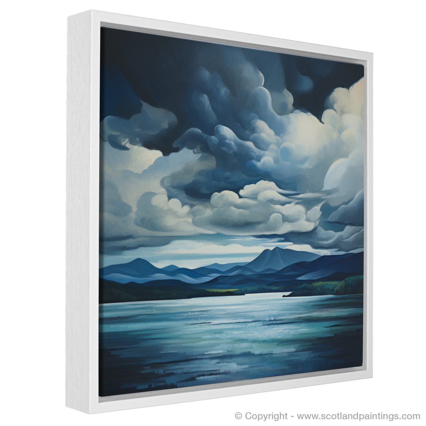 Painting and Art Print of Storm clouds above Loch Lomond entitled "Storm Clouds Dance Over Loch Lomond".