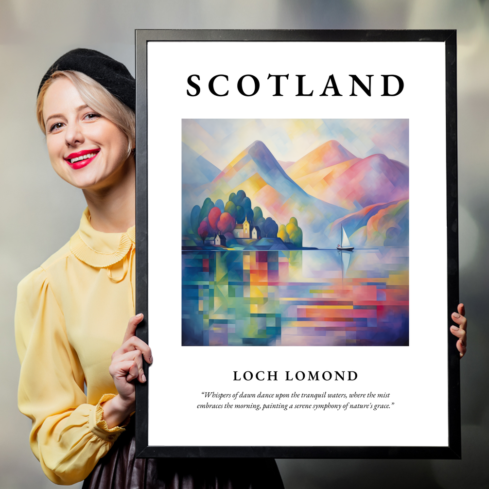 Person holding a poster of Loch Lomond