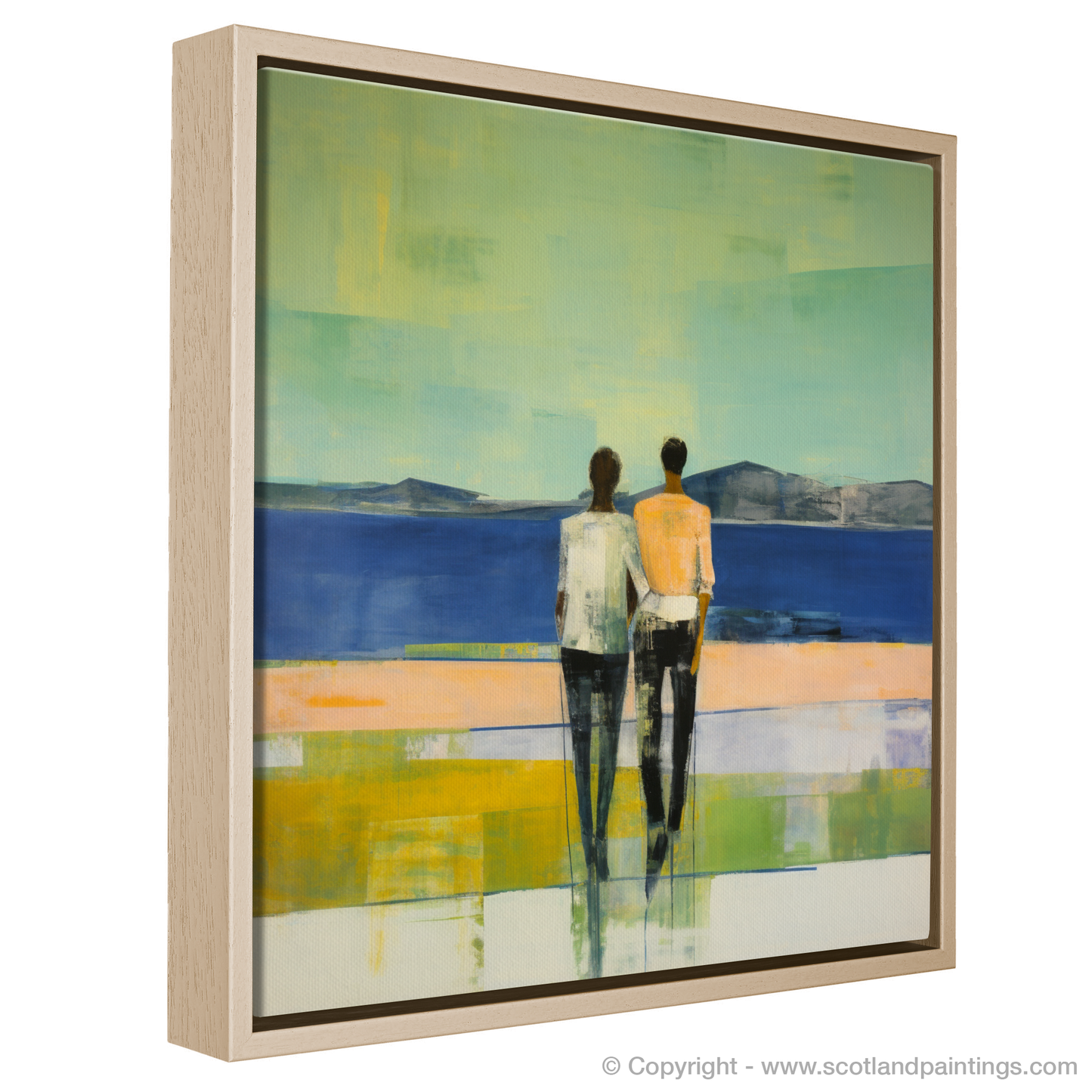 Painting and Art Print of A couple holding hands looking out on Loch Lomond entitled "Embracing Serenity: A Loch Lomond Reverie".