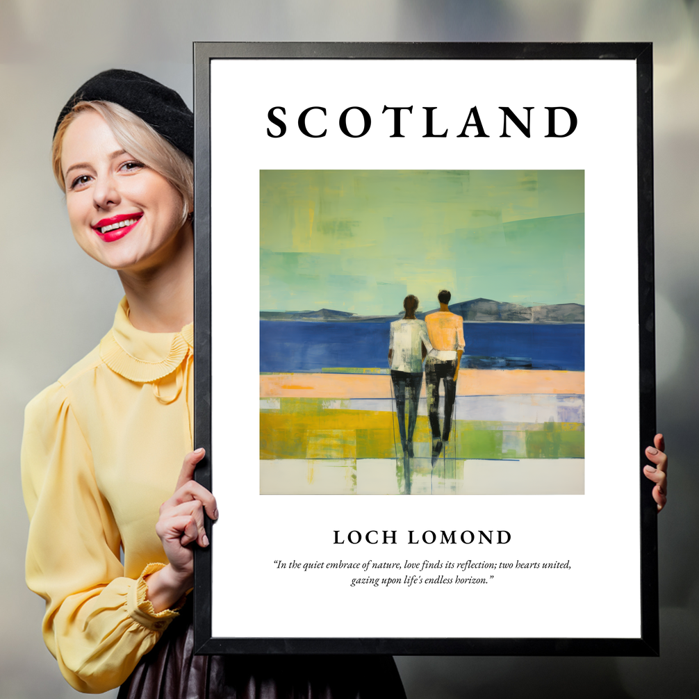 Person holding a poster of Loch Lomond