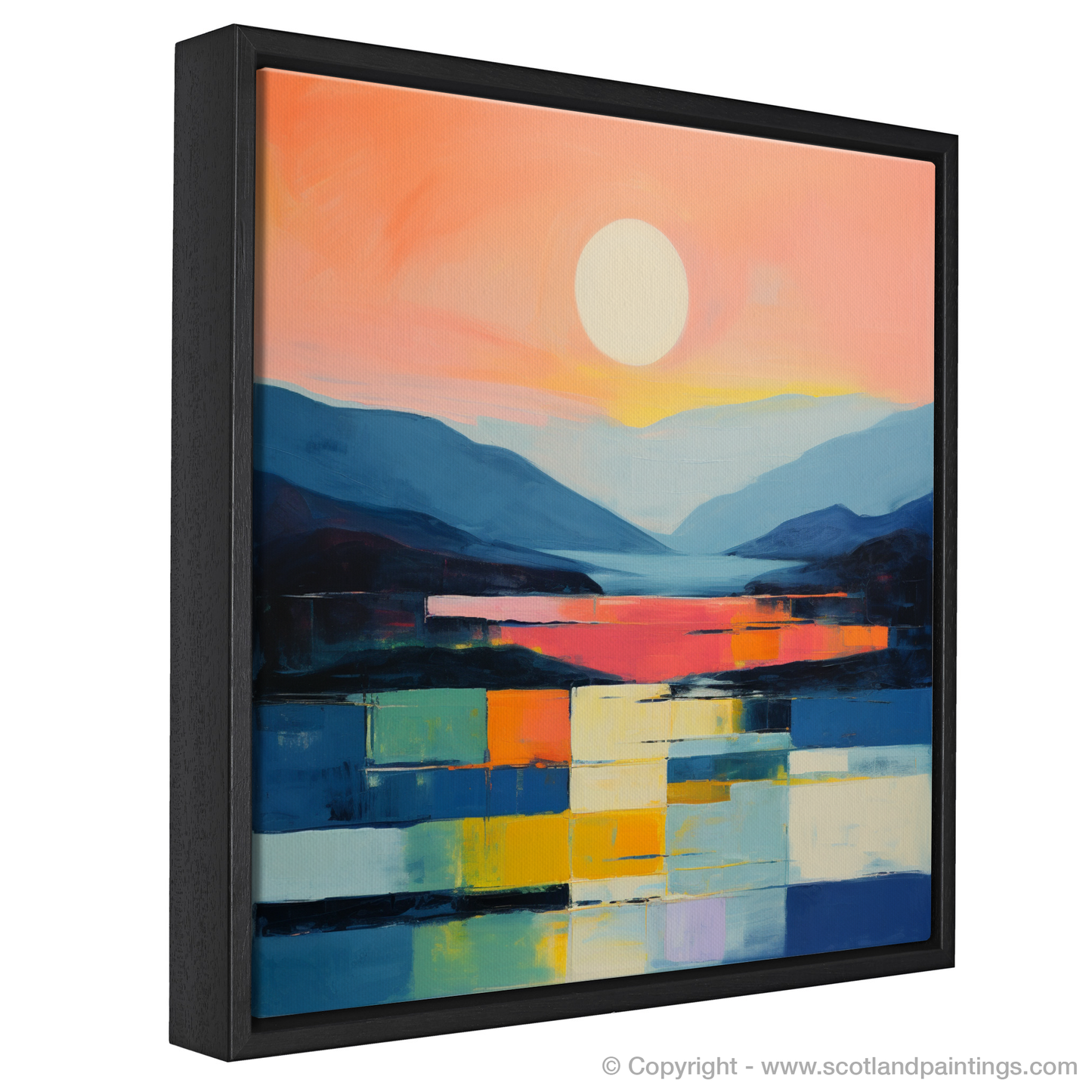 Painting and Art Print of Dusk on Loch Lomond entitled "Dusk Embrace over Loch Lomond - An Abstract Vision".