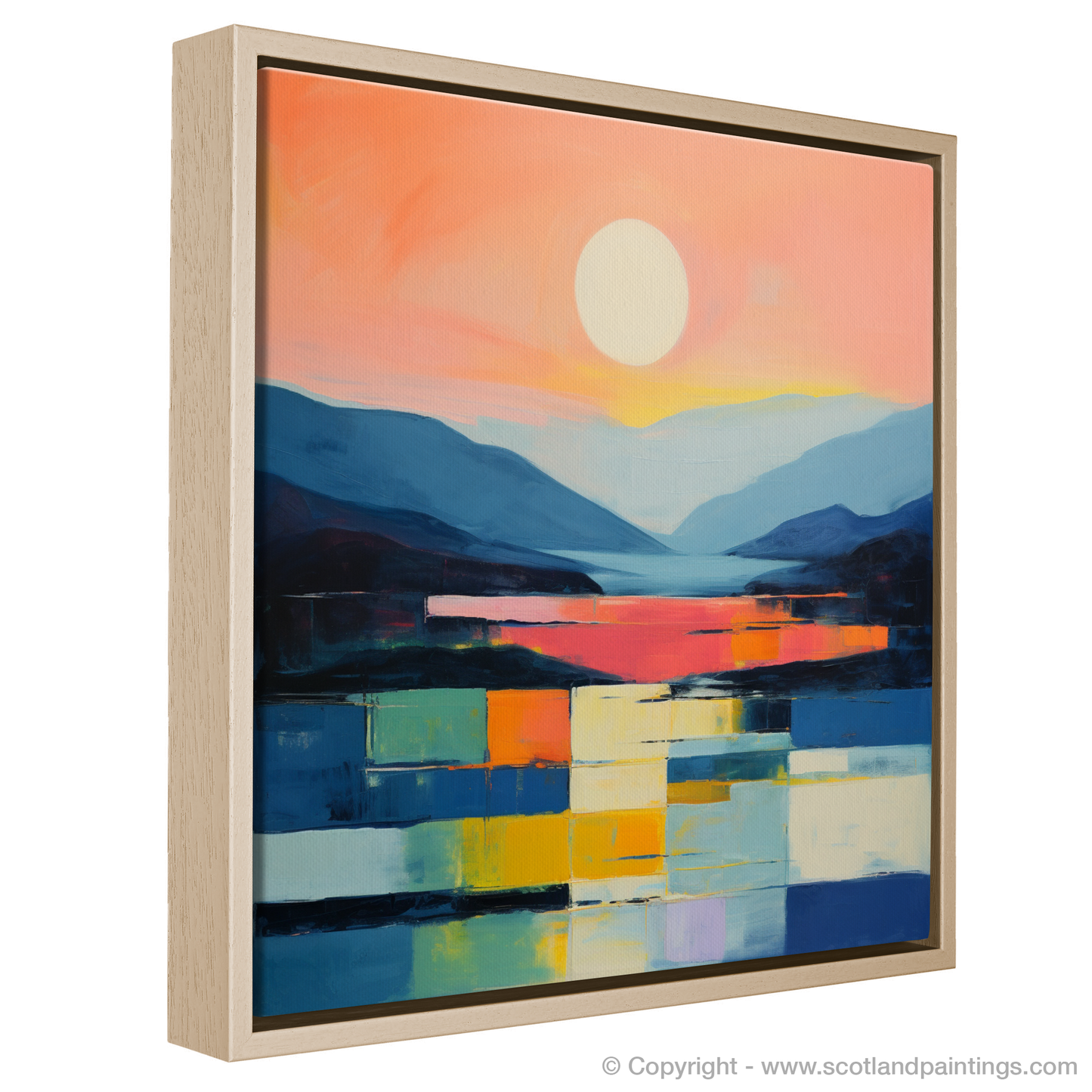 Painting and Art Print of Dusk on Loch Lomond entitled "Dusk Embrace over Loch Lomond - An Abstract Vision".