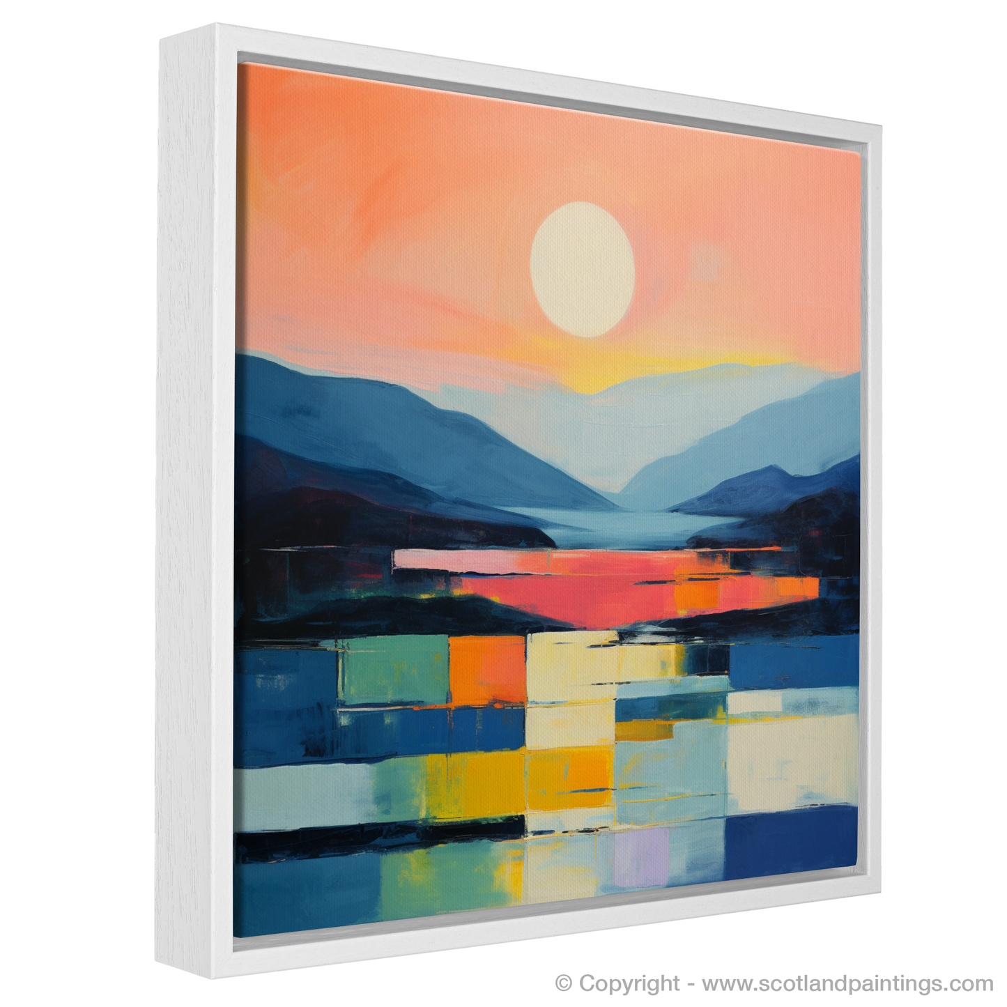 Painting and Art Print of Dusk on Loch Lomond entitled "Dusk Embrace over Loch Lomond - An Abstract Vision".