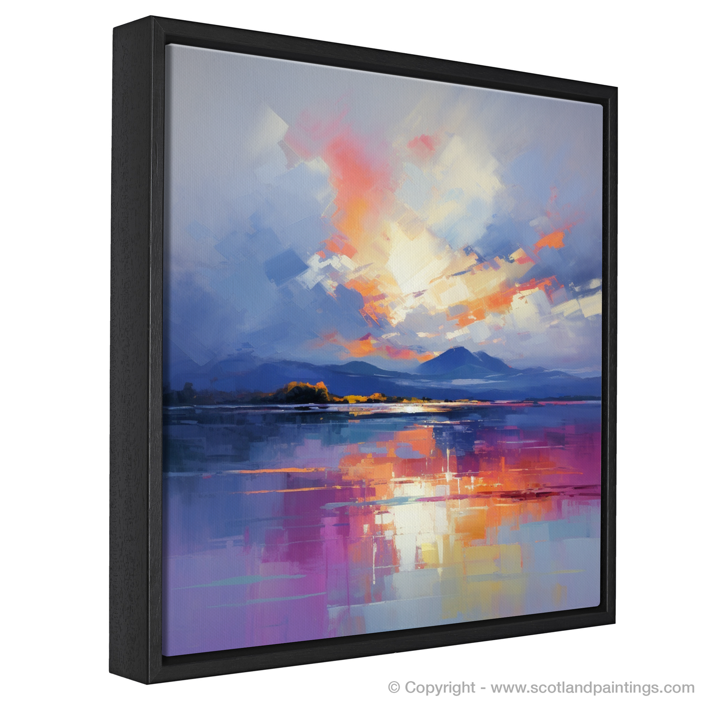 Painting and Art Print of A huge sky above Loch Lomond entitled "Skyfire Dance over Loch Lomond".