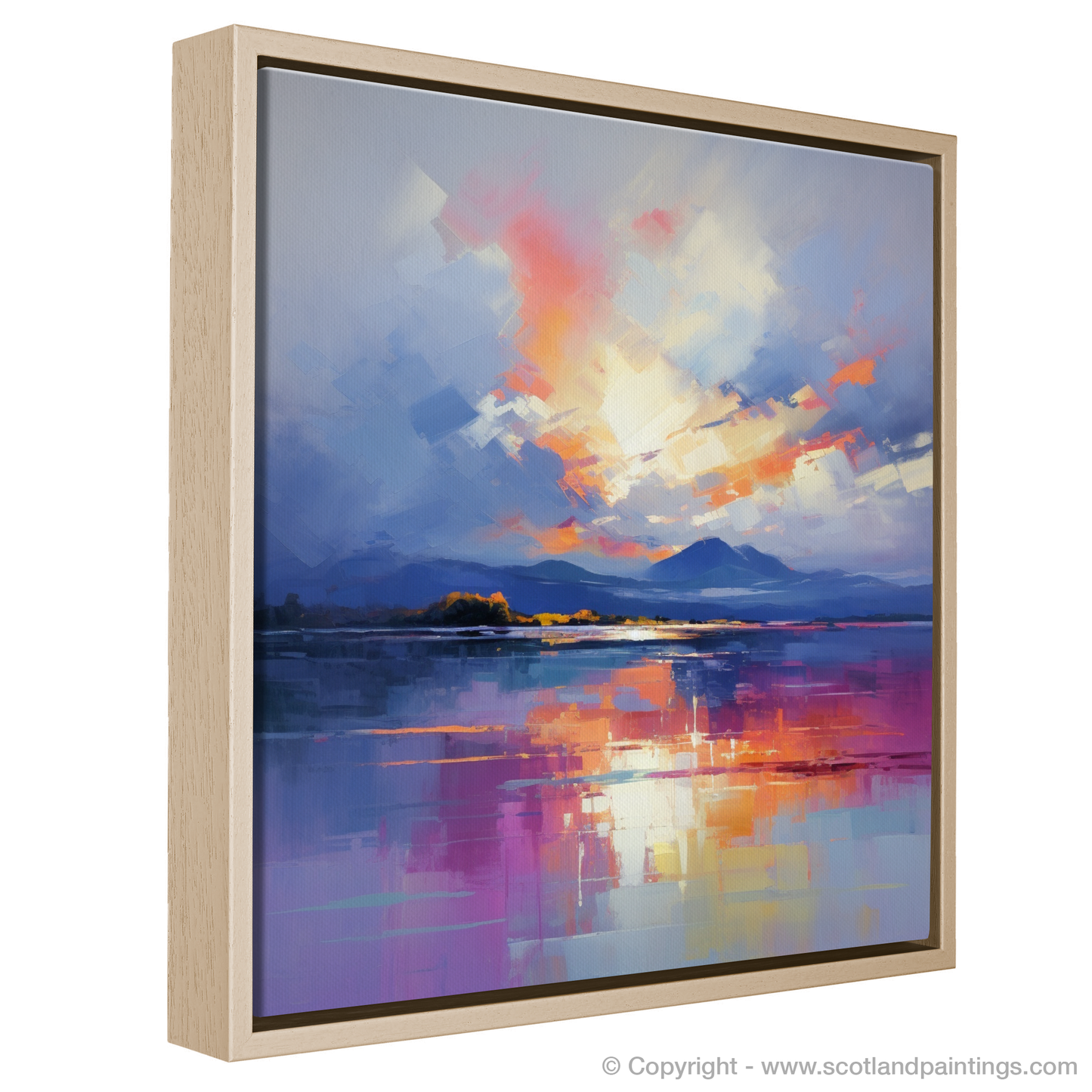 Painting and Art Print of A huge sky above Loch Lomond entitled "Skyfire Dance over Loch Lomond".