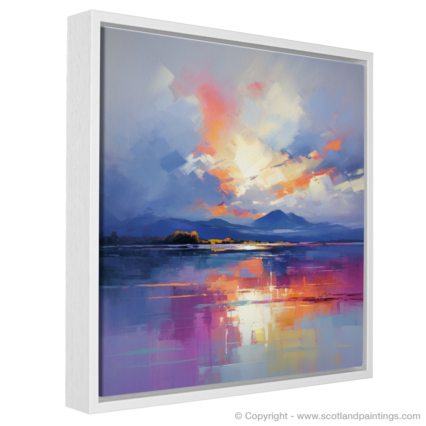 Painting and Art Print of A huge sky above Loch Lomond entitled "Skyfire Dance over Loch Lomond".