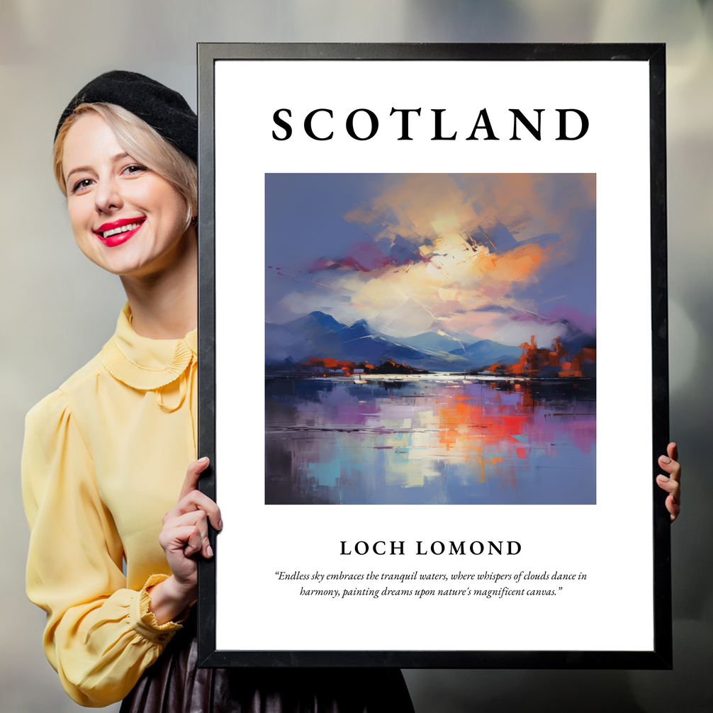 Person holding a poster of Loch Lomond