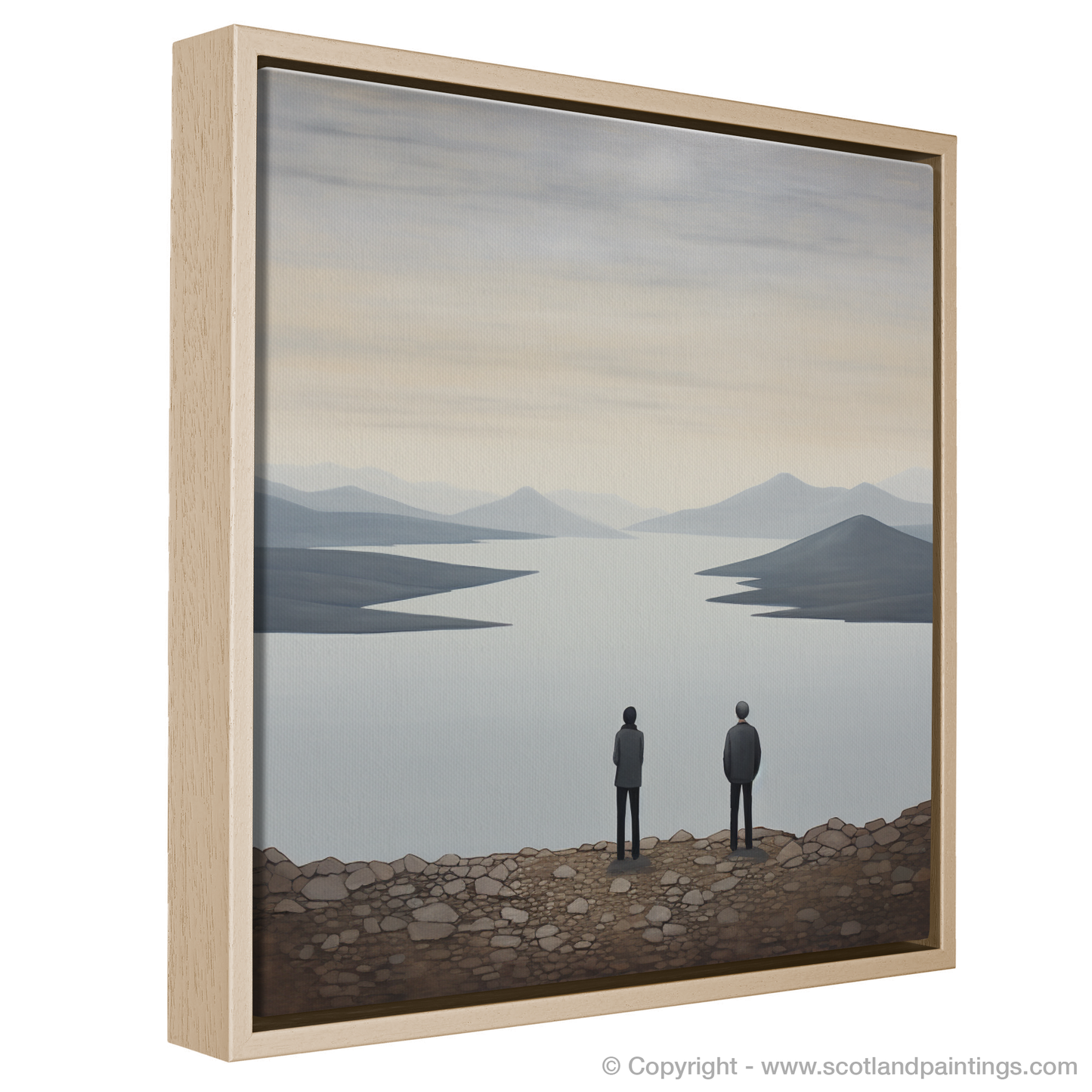 Painting and Art Print of Two hikers looking out on Loch Lomond entitled "Hikers' View: the Essence of Loch Lomond".