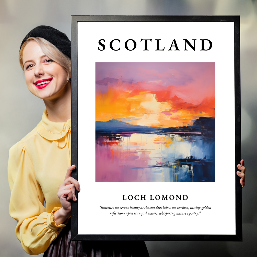 Person holding a poster of Loch Lomond