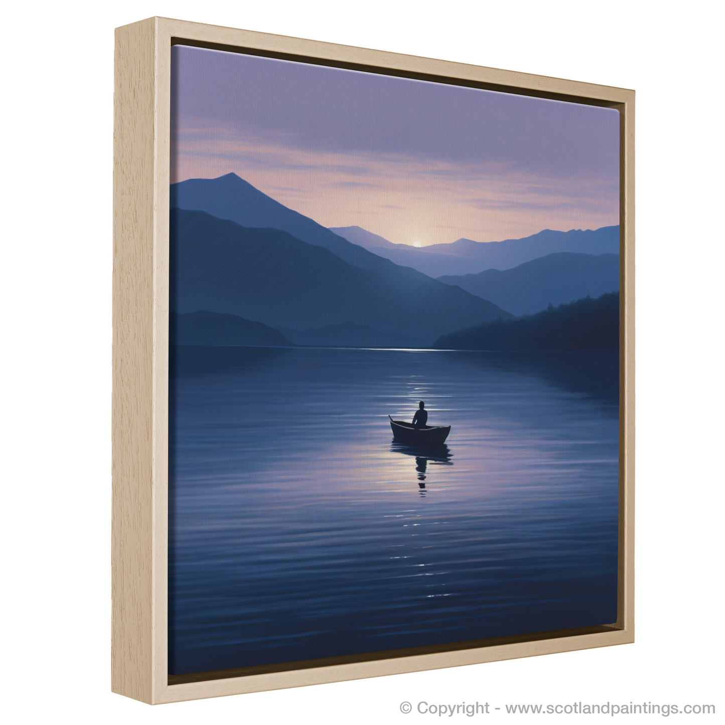 Painting and Art Print of Lone rowboat on Loch Lomond at dusk entitled "Twilight Serenity on Loch Lomond".