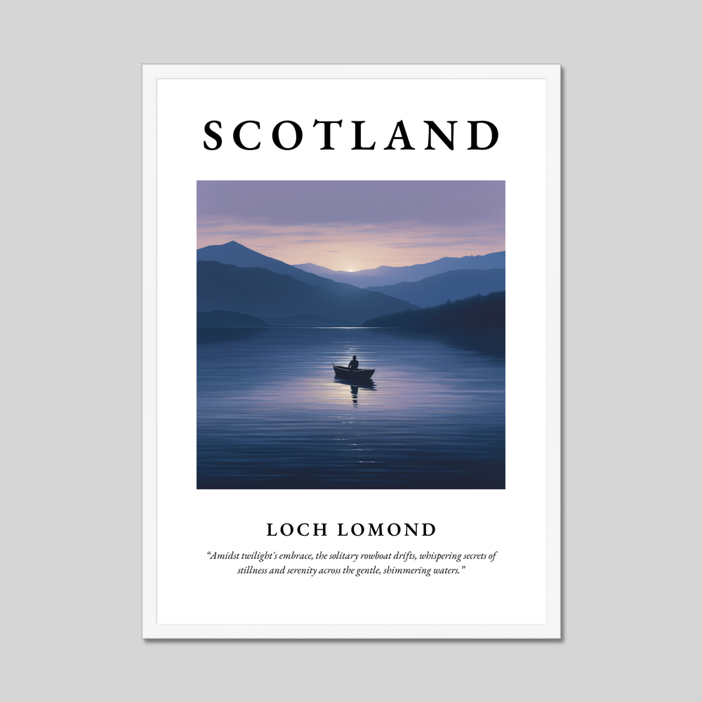 Poster in a white frame with the word Scotland