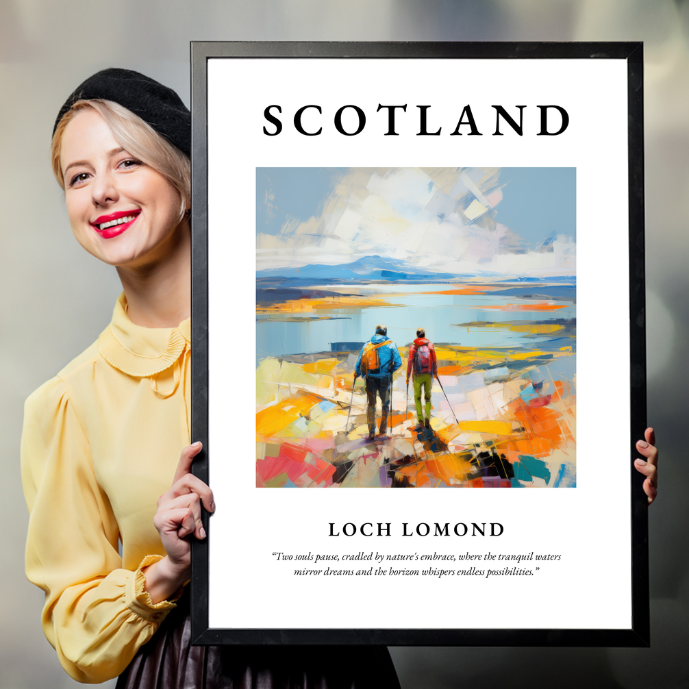 Person holding a poster of Loch Lomond