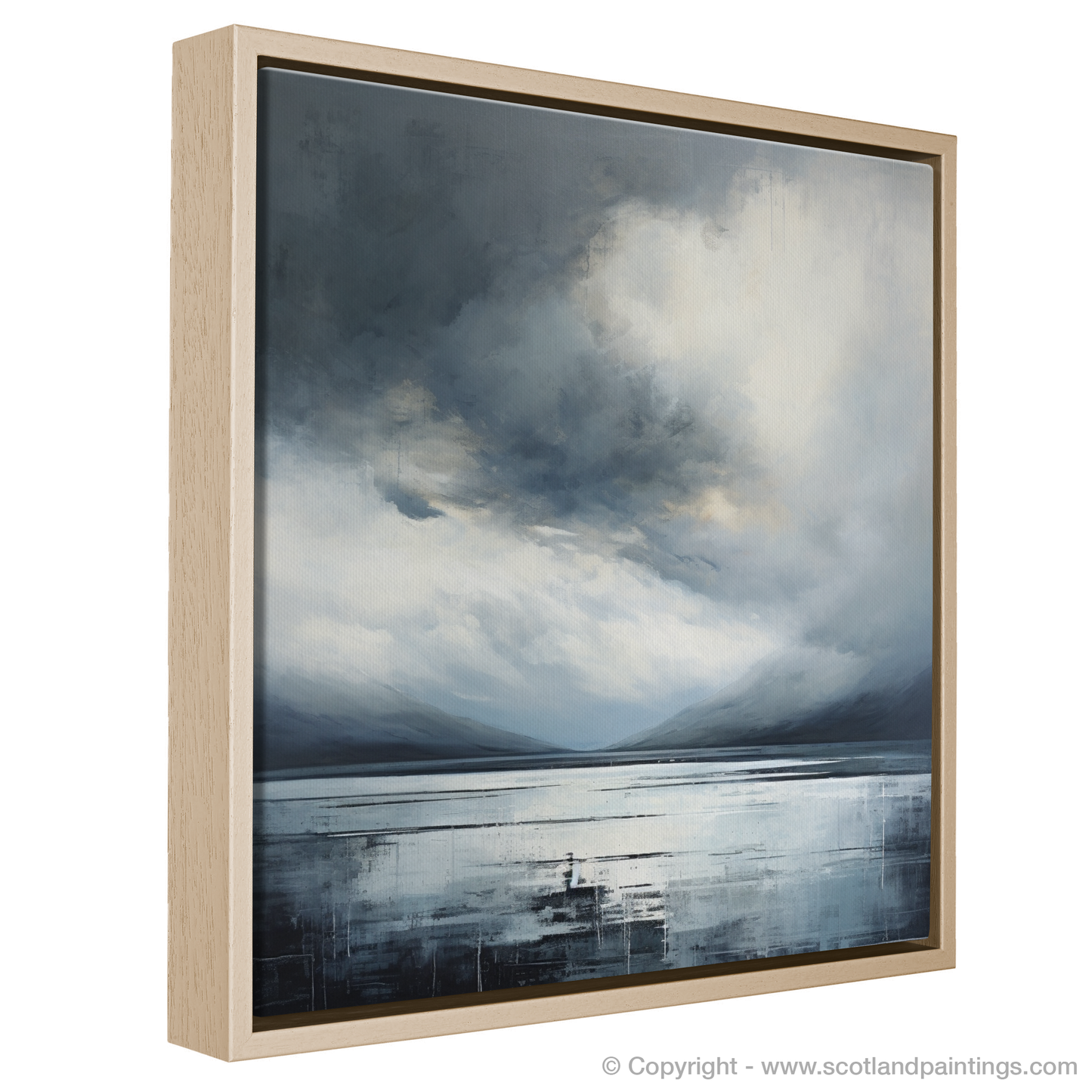 Painting and Art Print of Storm clouds above Loch Lomond entitled "Stormswept Serenity: Loch Lomond in Minimalism".