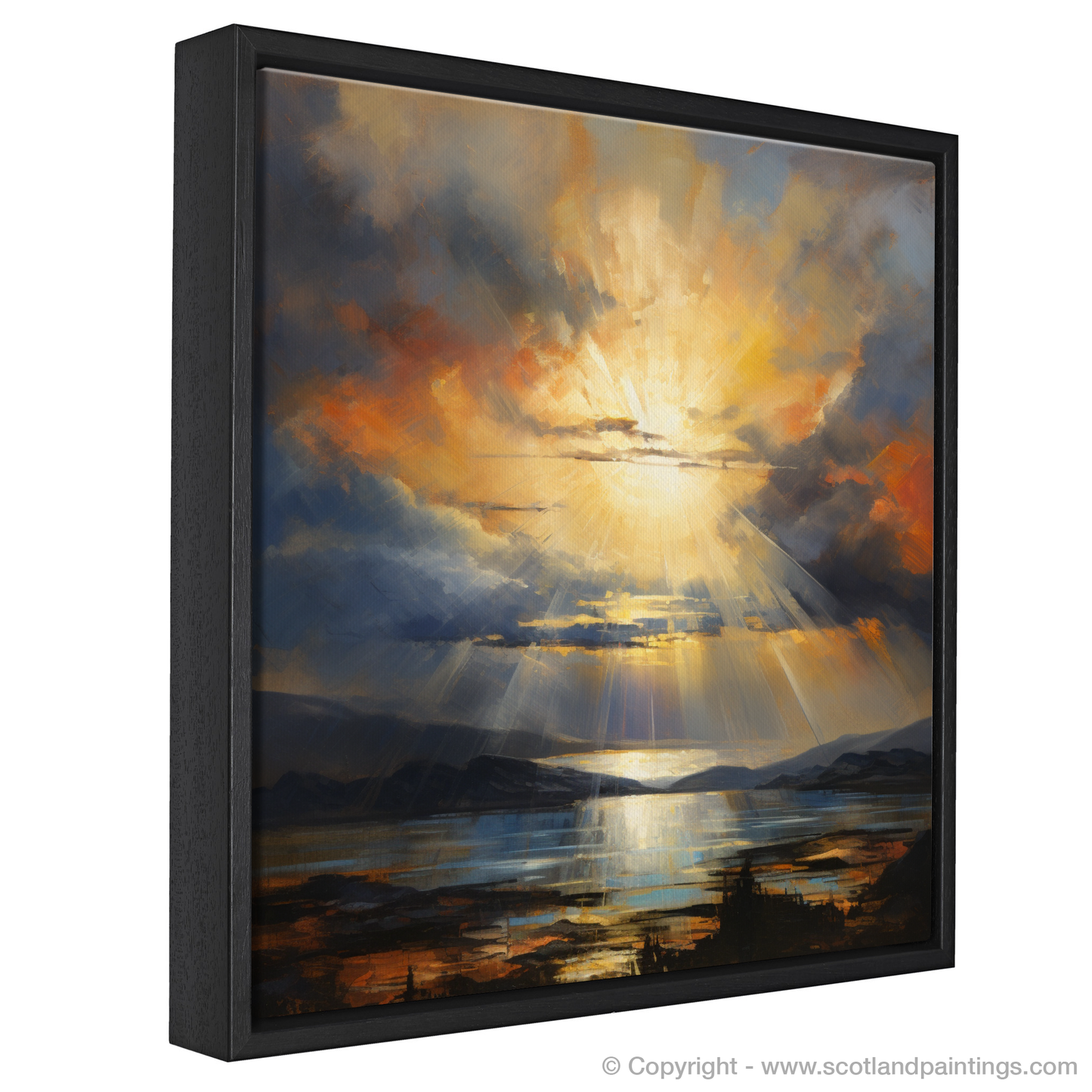 Painting and Art Print of Crepuscular rays above Loch Lomond entitled "Crepuscular Majesty: An Abstract Ode to Loch Lomond".