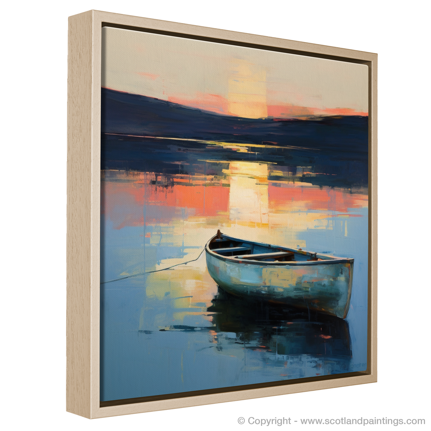 Painting and Art Print of Lone rowboat on Loch Lomond at dusk entitled "Dusk Serenade on Loch Lomond".