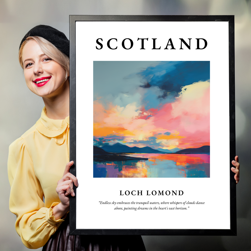 Person holding a poster of Loch Lomond