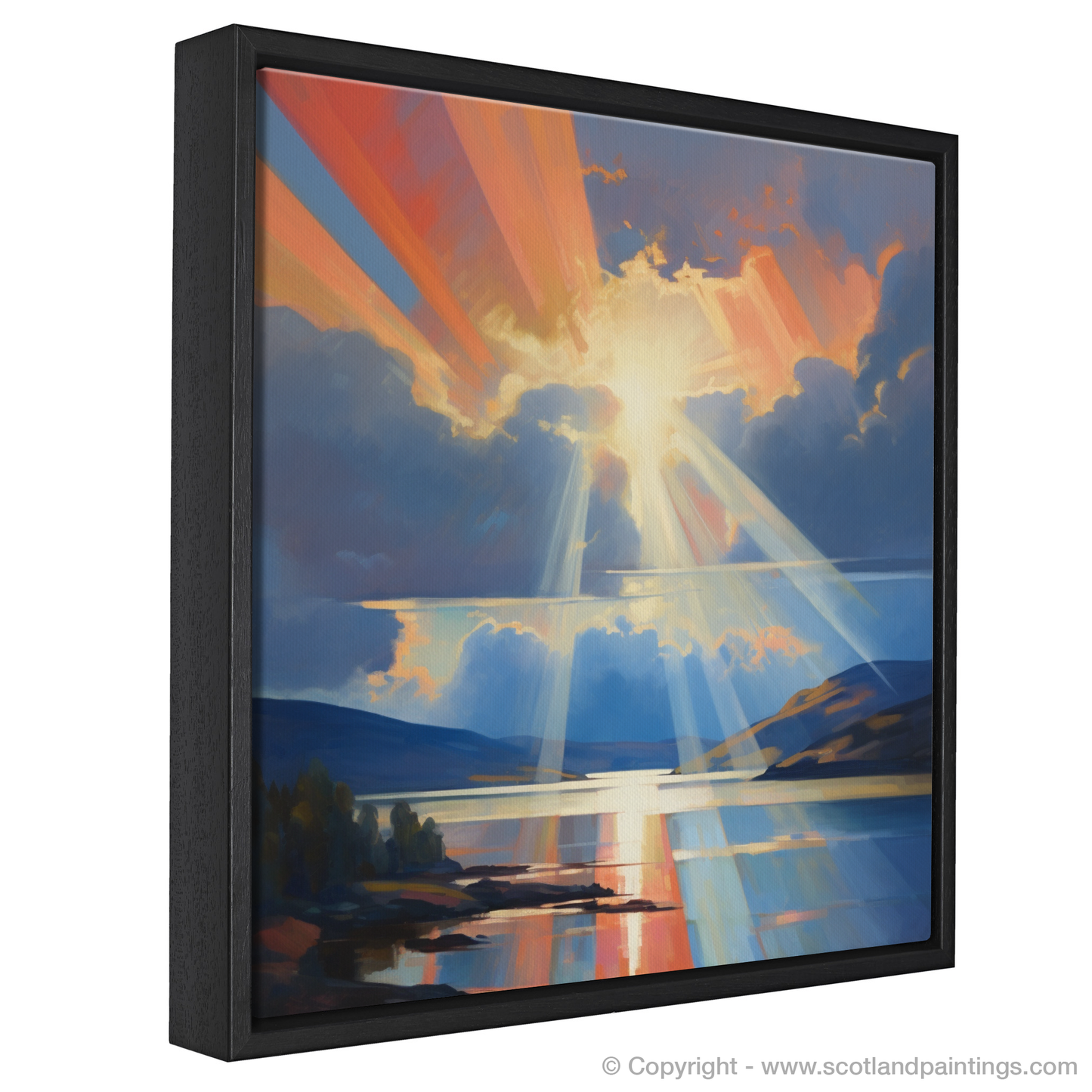 Painting and Art Print of Crepuscular rays above Loch Lomond entitled "Crepuscular Majesty Over Loch Lomond".