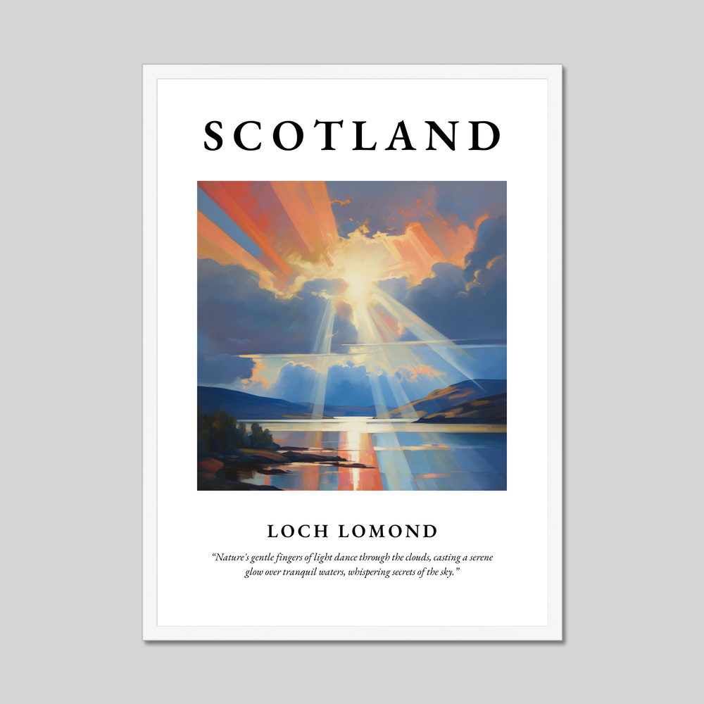 Poster in a white frame with the word Scotland