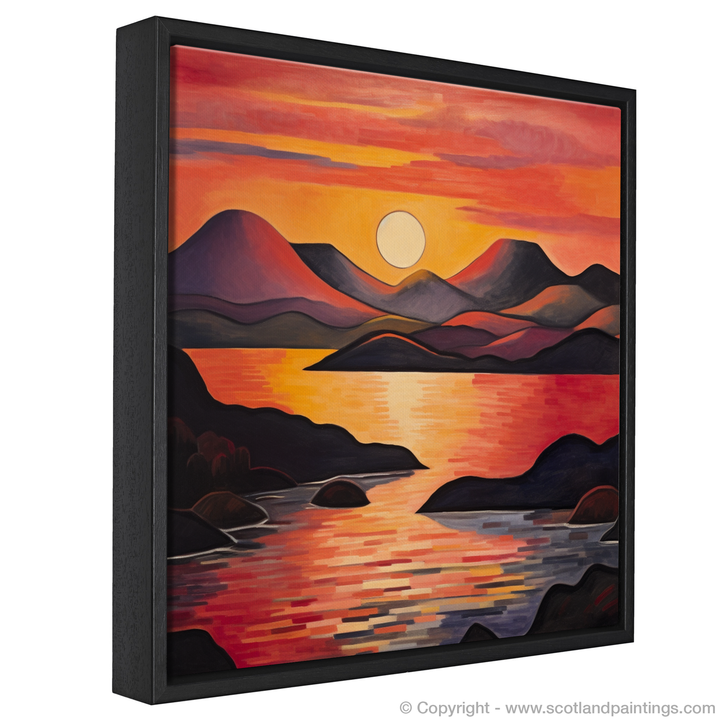 Painting and Art Print of Sunset over Loch Lomond entitled "Abstract Sunset Serenade over Loch Lomond".