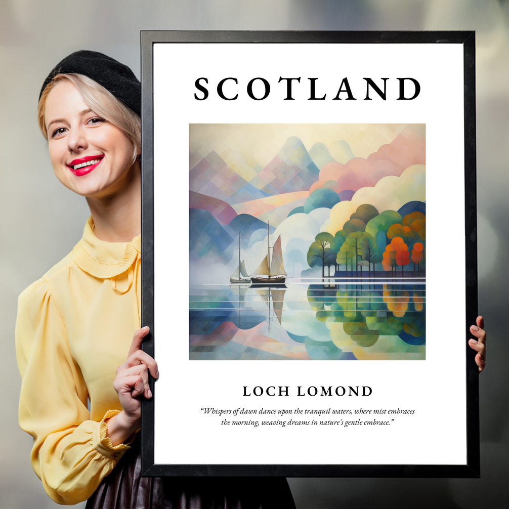 Person holding a poster of Loch Lomond