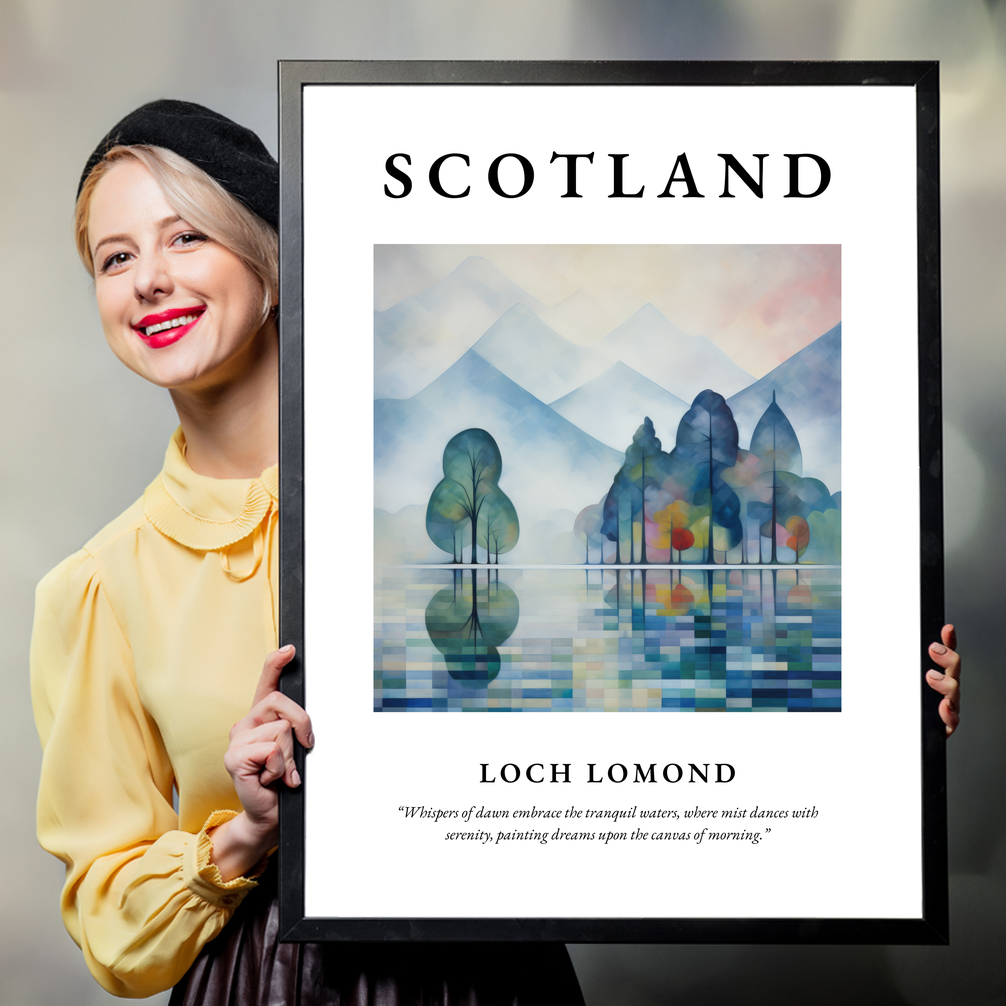 Person holding a poster of Loch Lomond